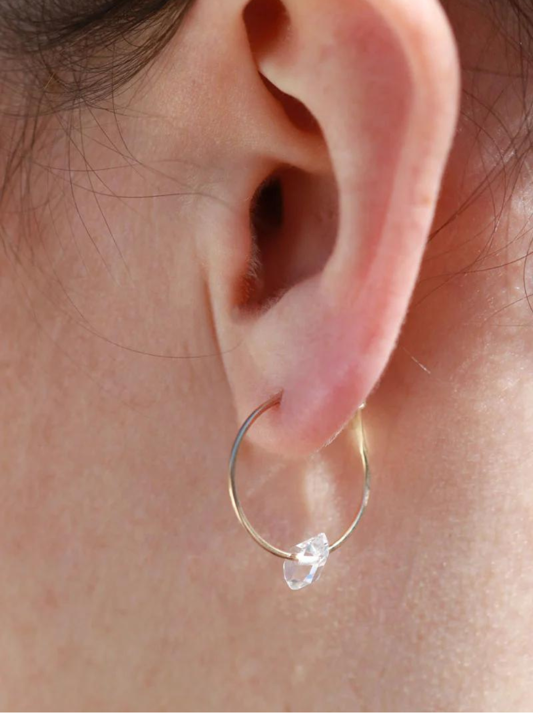 3/4 Single Herkimer Diamond Hoop 14k Gold