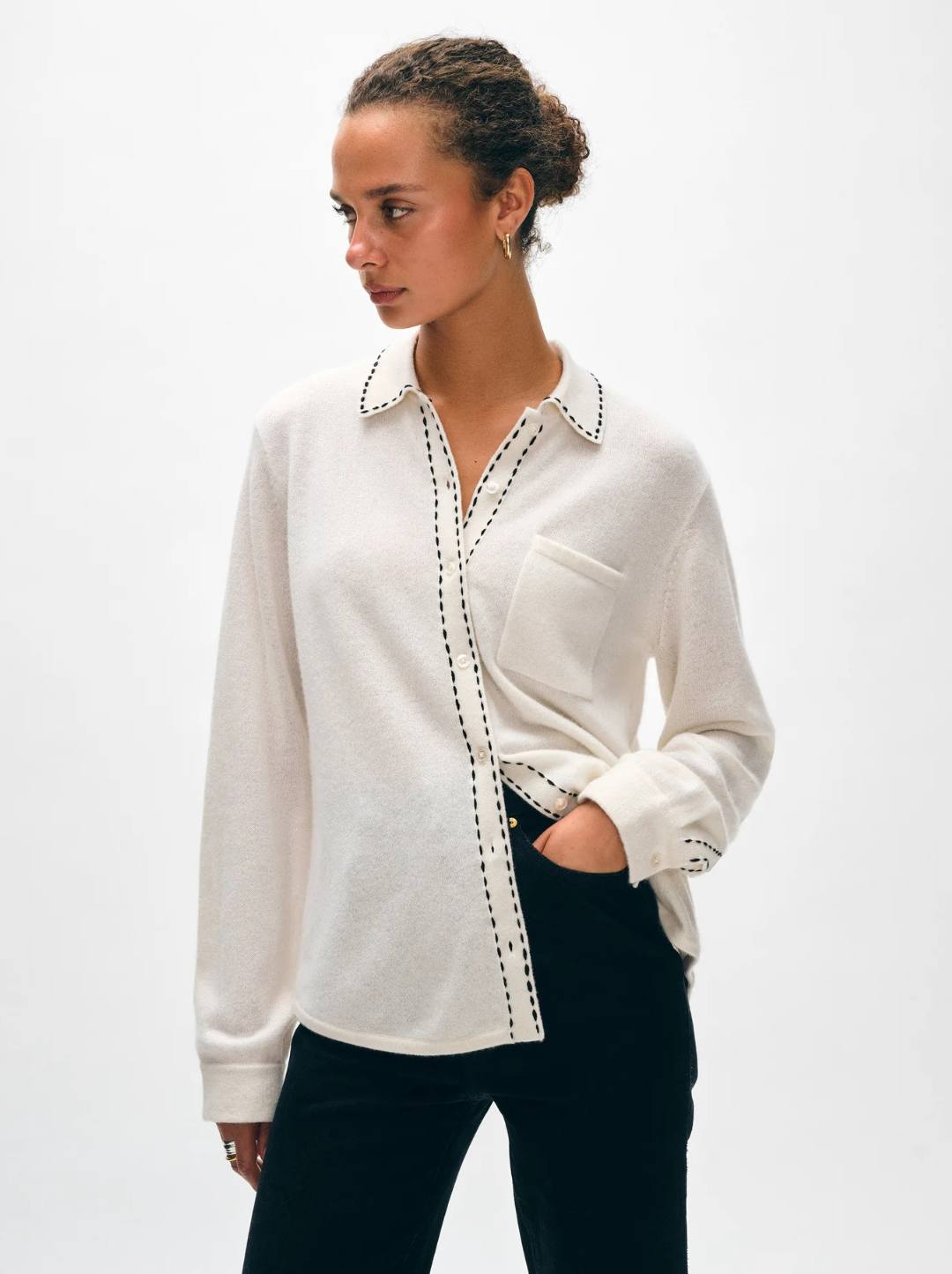 Cashmere Embroidered Stitch Shirt