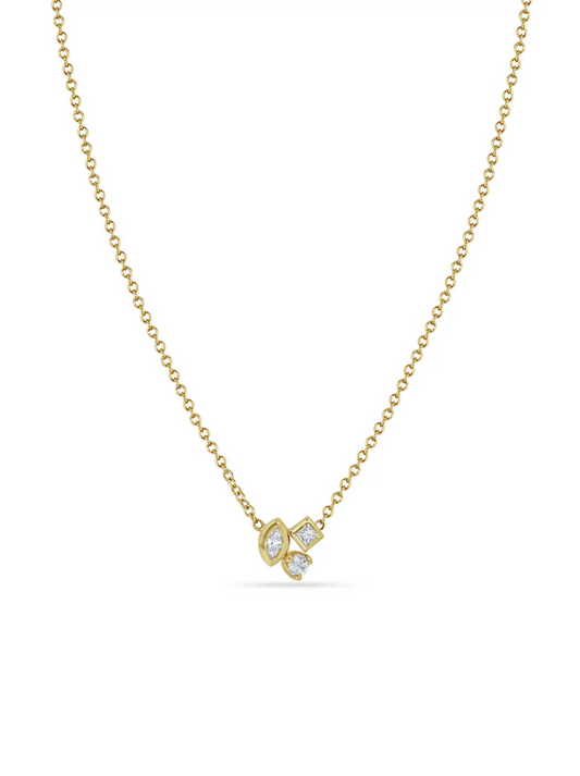 14k Mixed Cut Diamond Cluster Necklace
