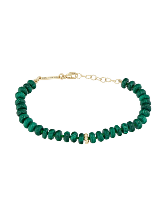 14k Beaded Gold & Malachite Rondelle Bead Bracelet