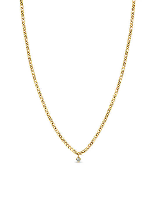 14k Prong Diamond Extra Small Curb Chain Necklace