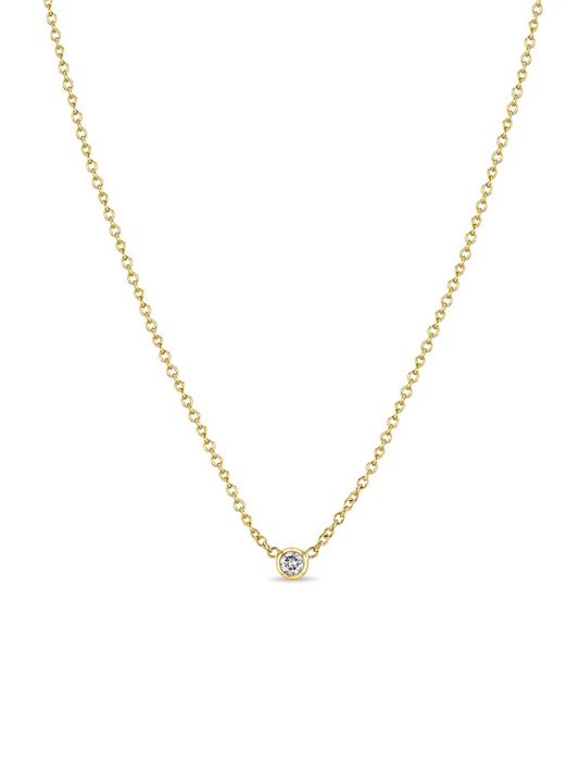 14K Gold Single Diamond Bezel Necklace