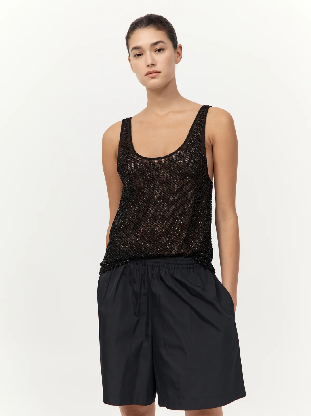 Glass Beaded Mesh Top