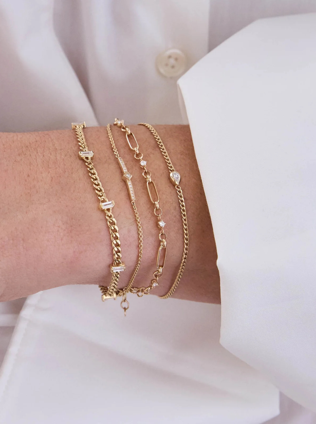 14k Pear Diamond XS Curb Chain Bracelet