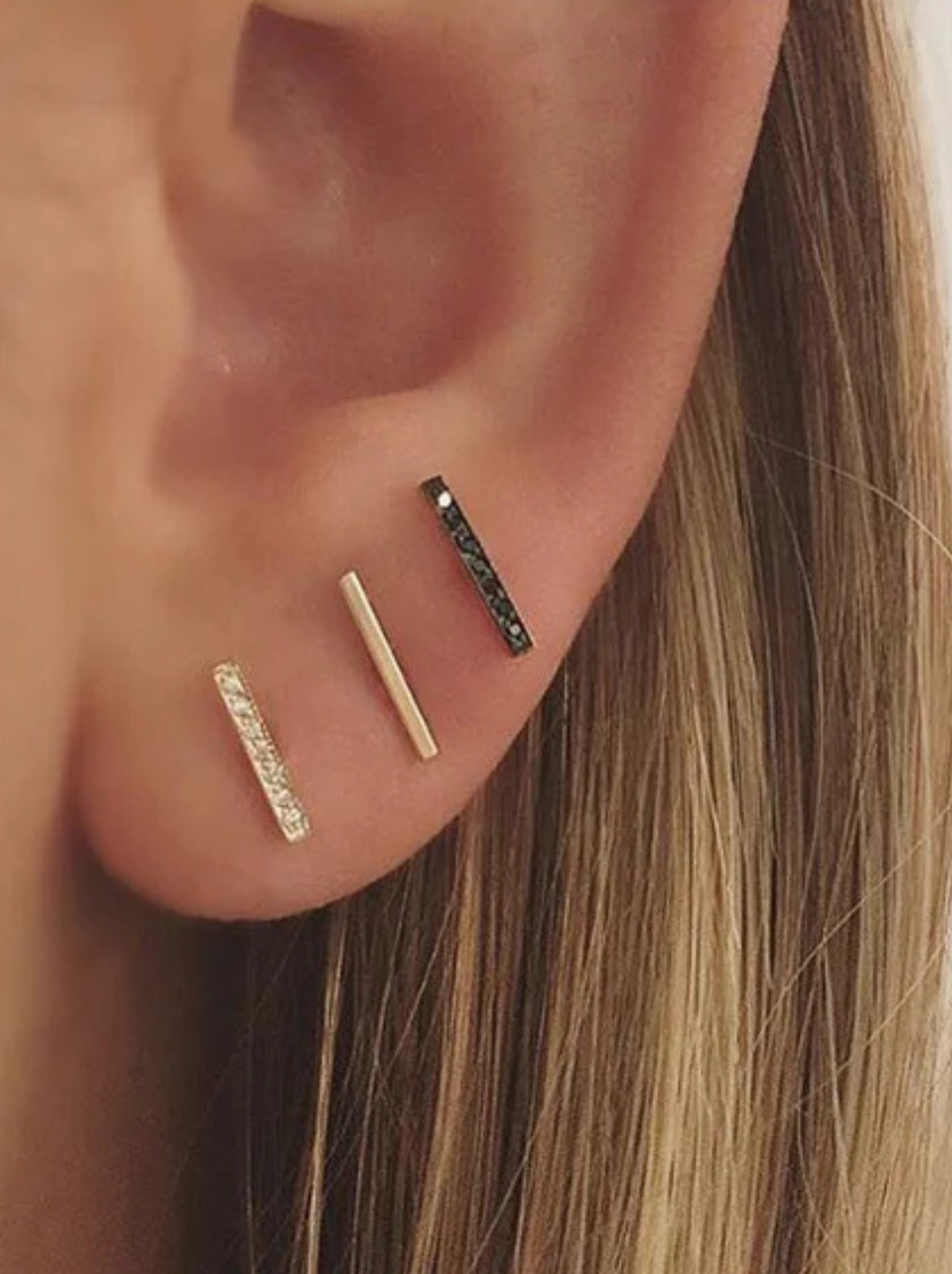 14k Pavé Black Diamond Bar Studs