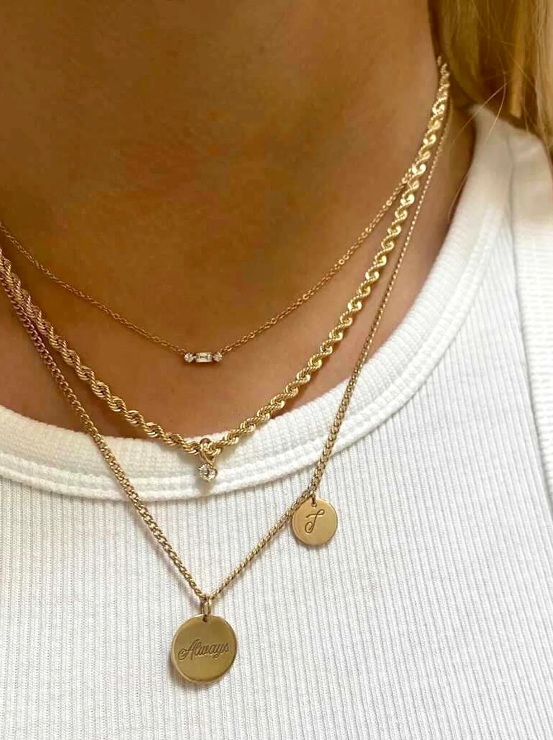 14k Baguette & 2 Prong Diamond Necklace