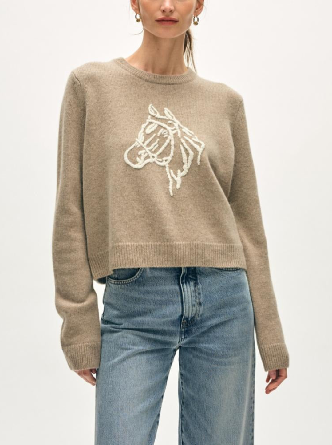 Cashmere Blend Horse Embroidered Crew