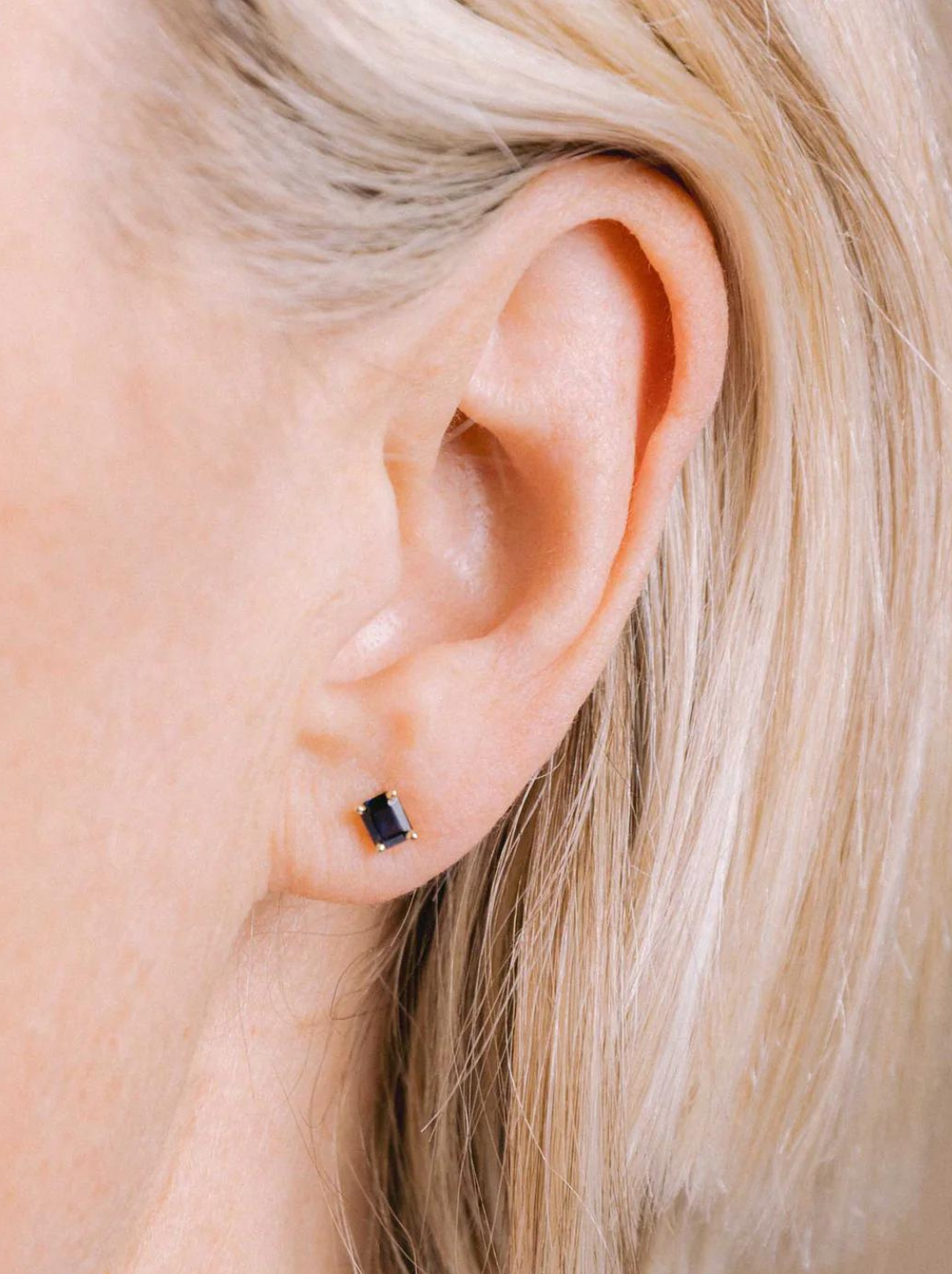 14k Emerald Cut Blue Sapphire Studs