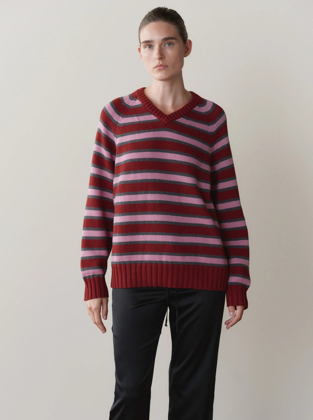The Cotton Knit Stripe V-Neck Sweater