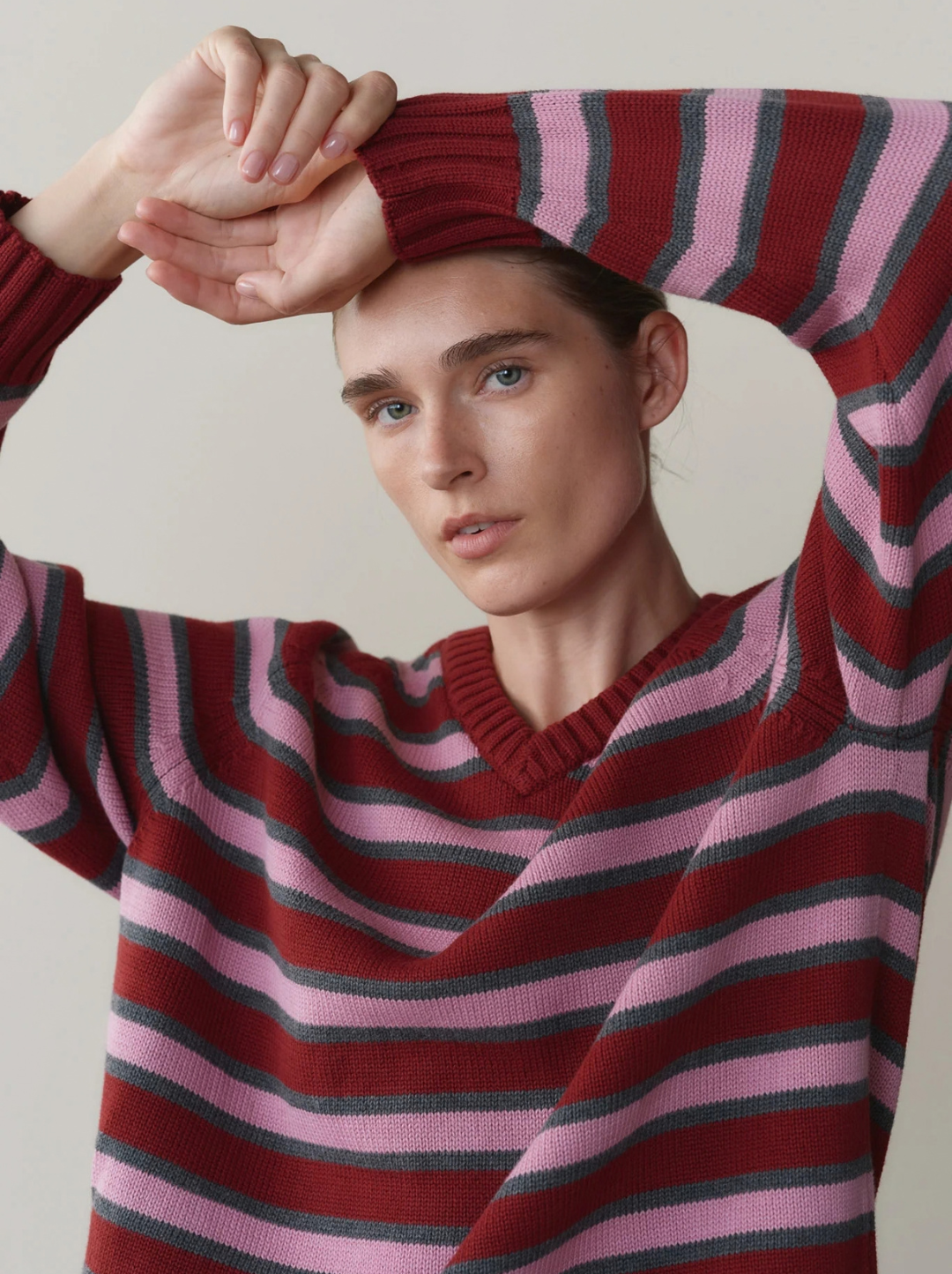 The Cotton Knit Stripe V-Neck Sweater
