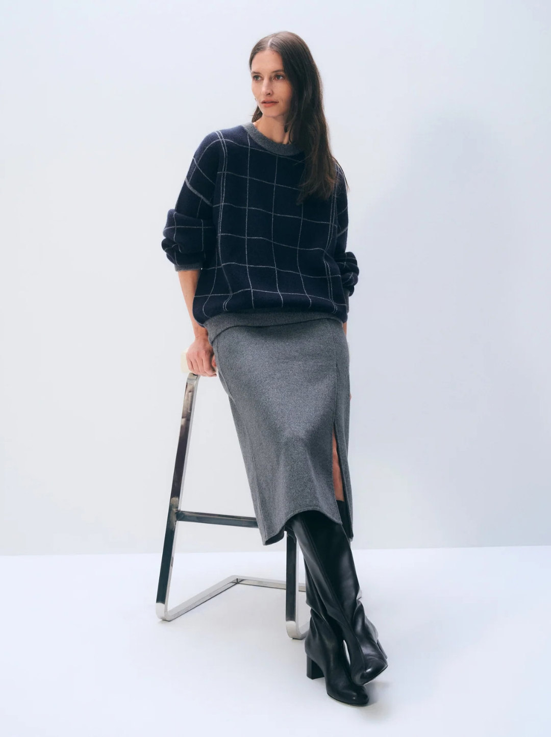 Cashmere Blend Windowpane Sweatshirt