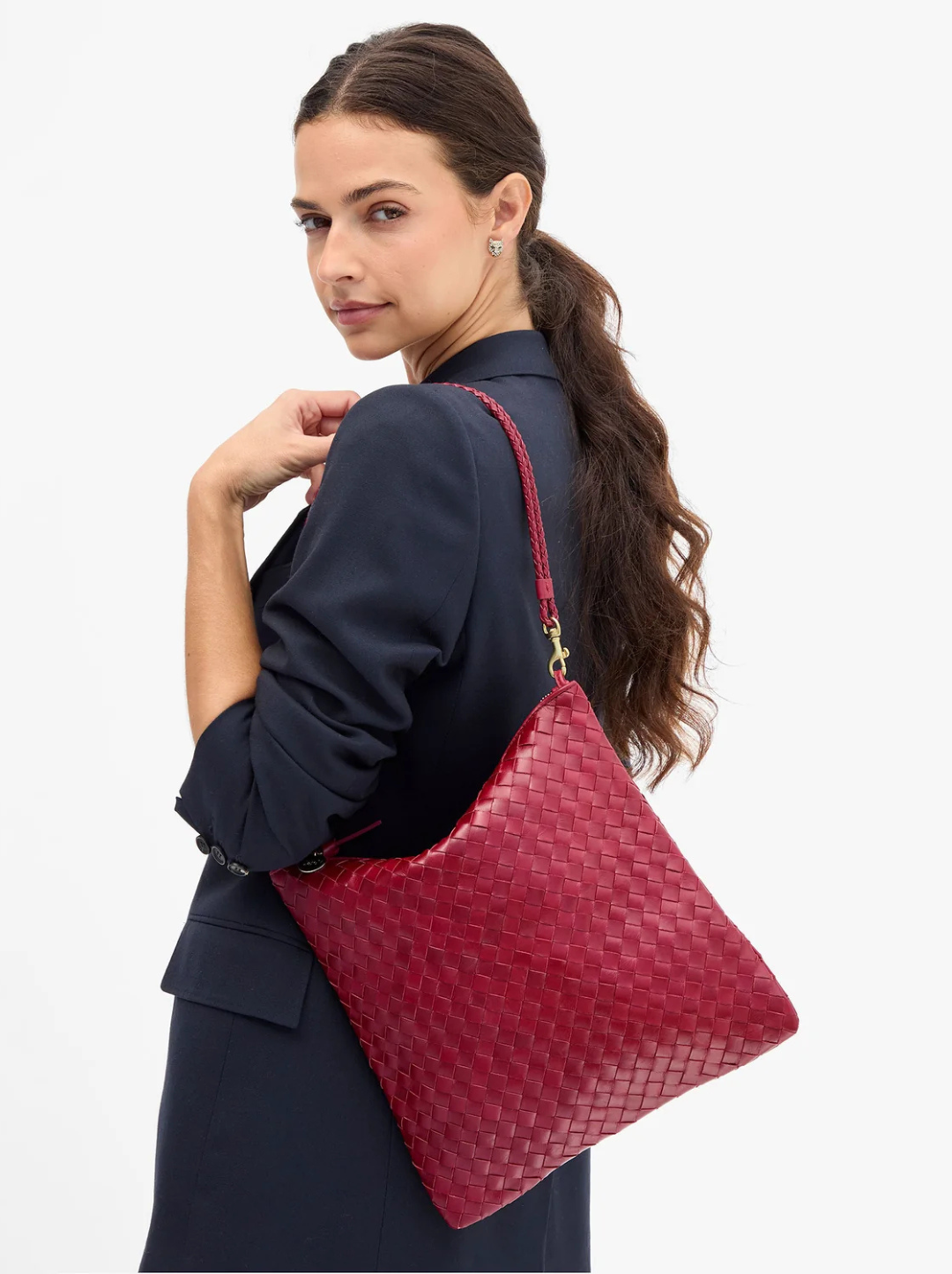 Foldover Clutch - Medium Woven Diagonal w/ Strap