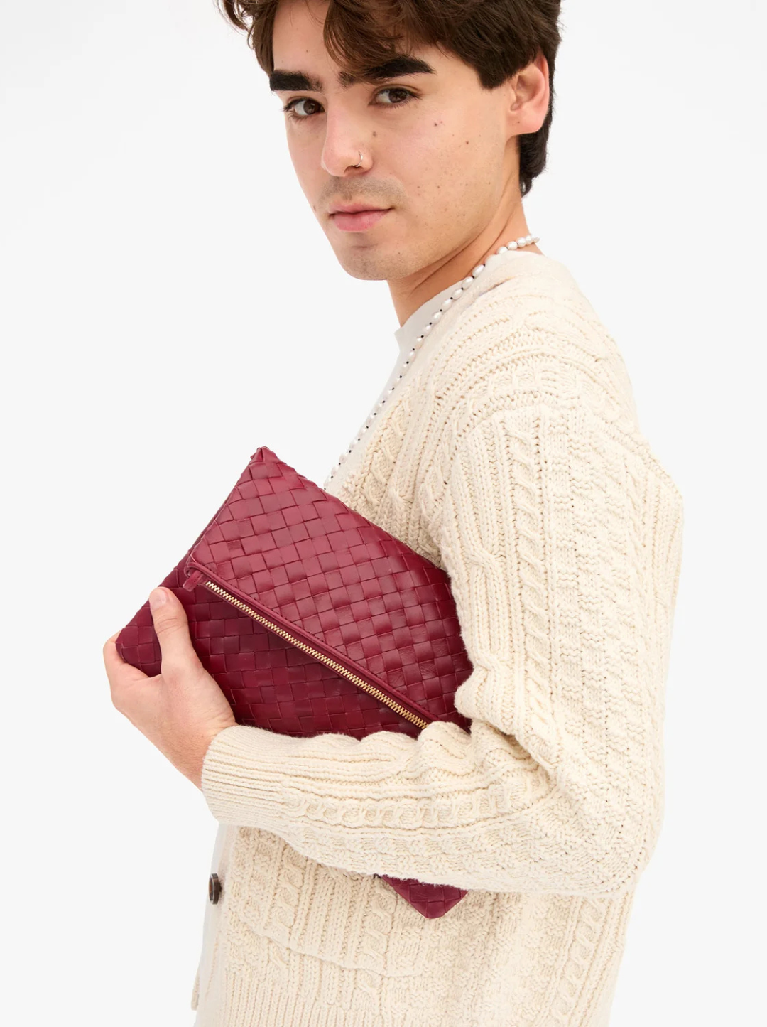 Foldover Clutch - Medium Woven Diagonal w/ Strap
