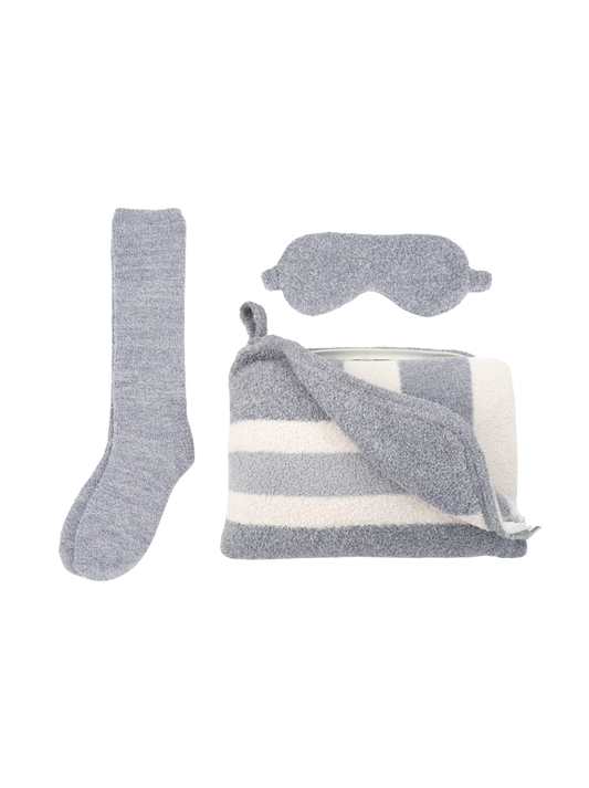 Kashlounge Travel Blanket/Socks/Eye Mask Set - Rugby Stripe