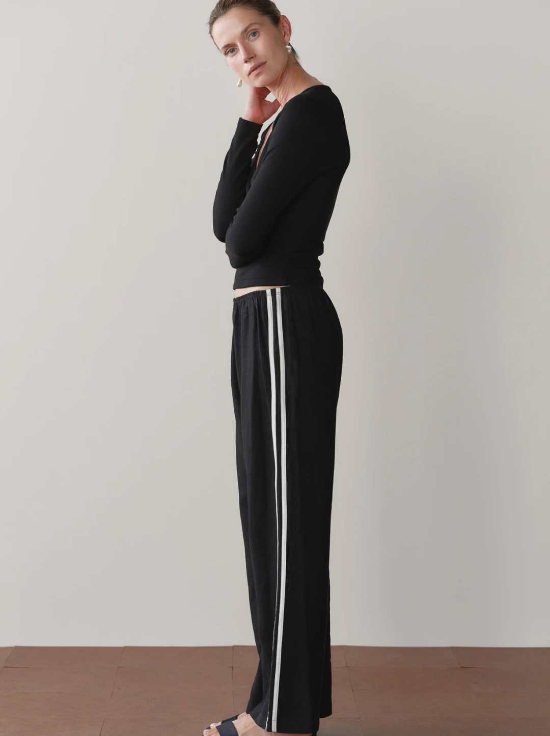 The Linen Crop Racer Stripe Pant