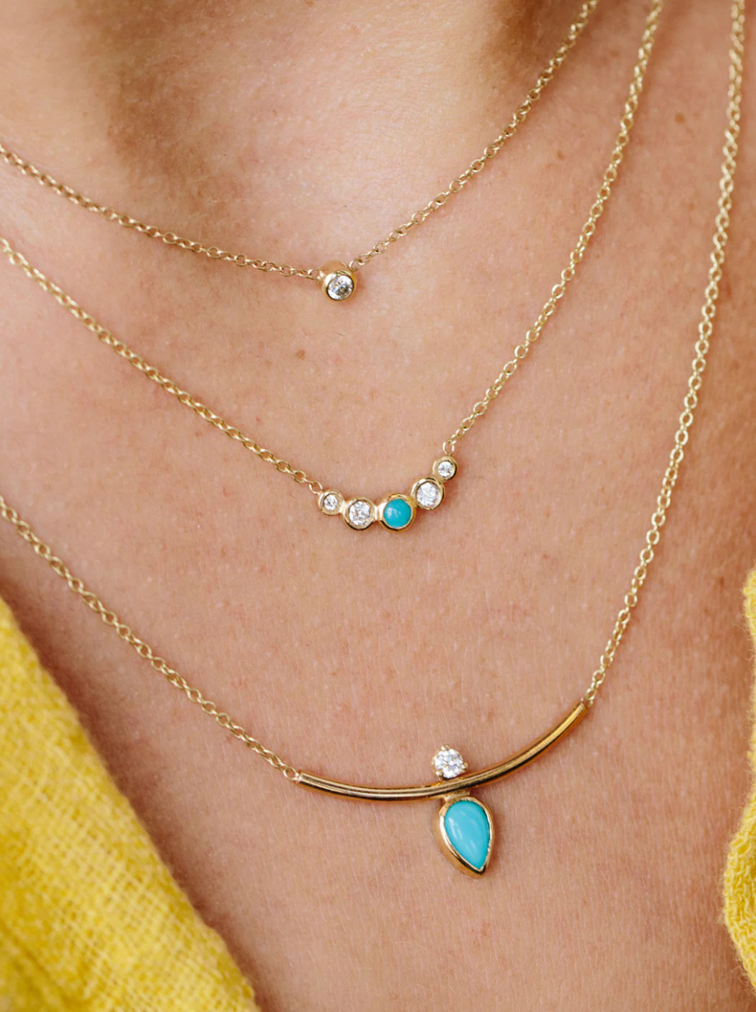 14K Gold Single Diamond Bezel Necklace