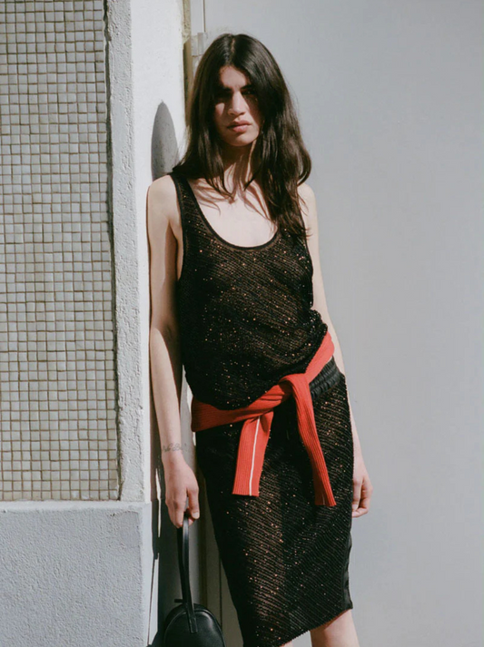 Glass Beaded Mesh Top