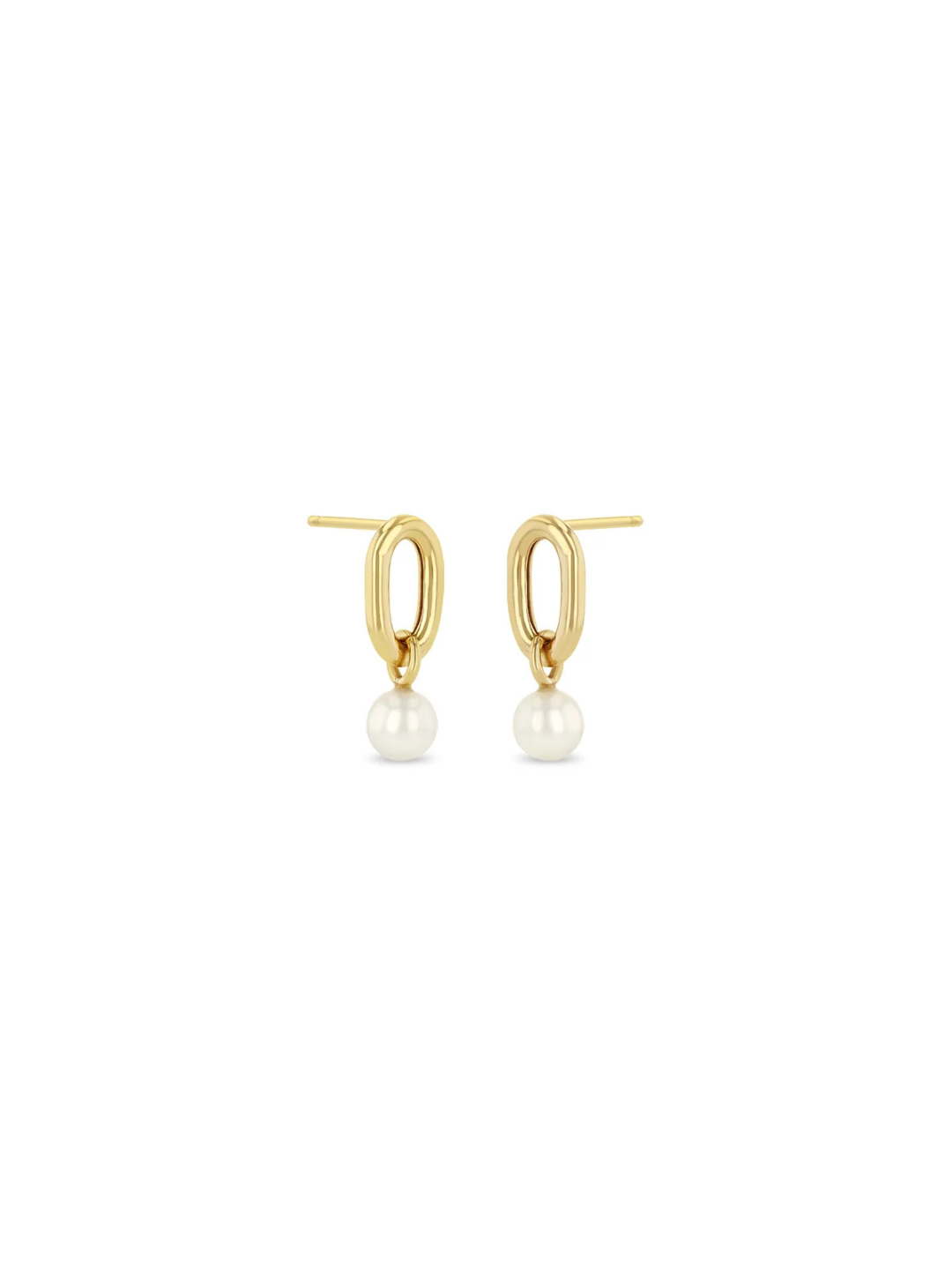 14k Single Extra Large Square Oval Link & Pearl Drop Earrings