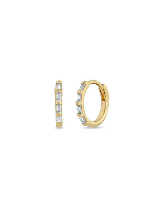 14k Baguette Diamond Hinge Huggie Hoops