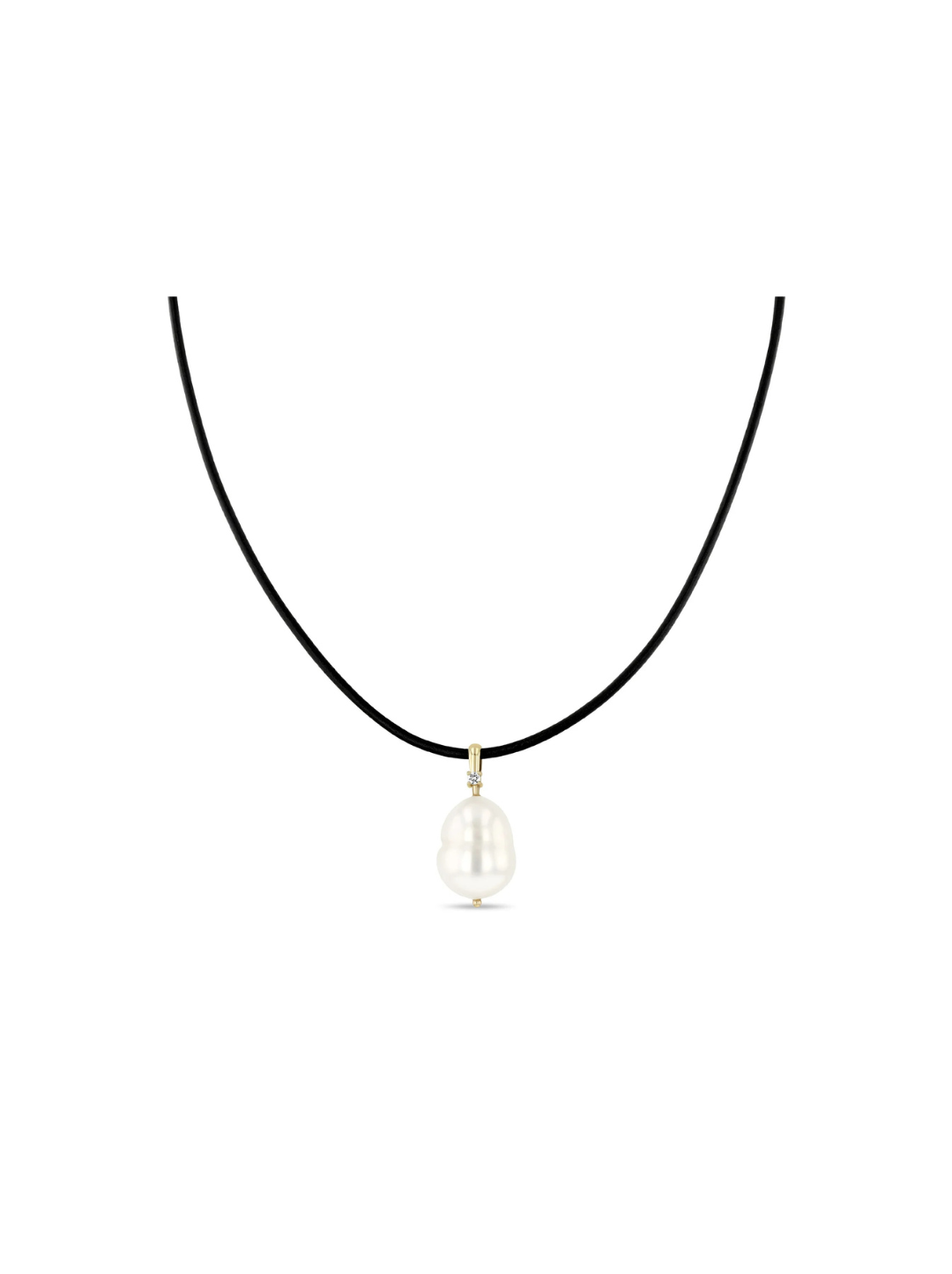 14k Baroque Pearl & Diamond Bail Pendant Leather Cord Necklace