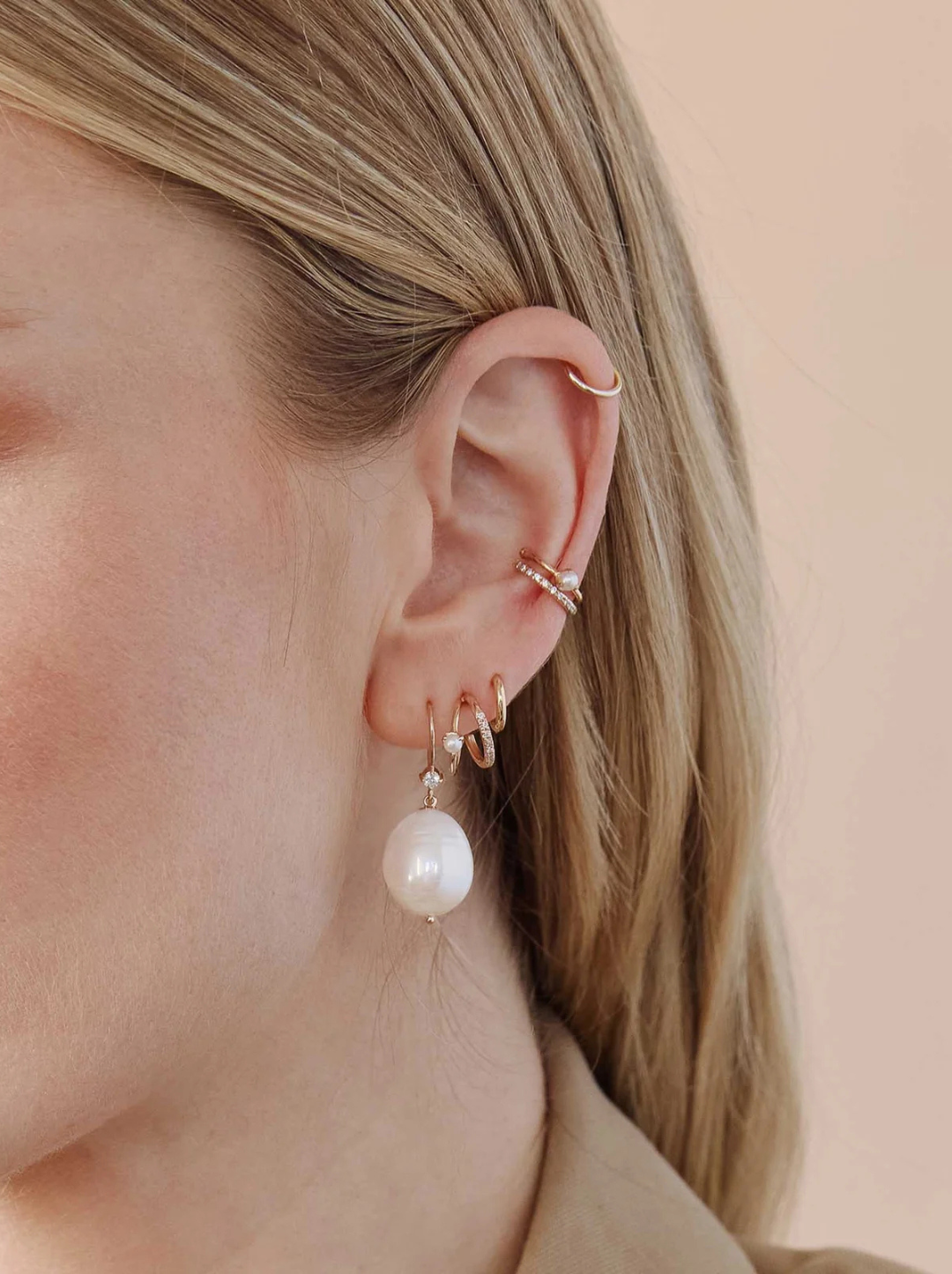 14k Prong Diamond & Baroque Pearl Wire Earrings