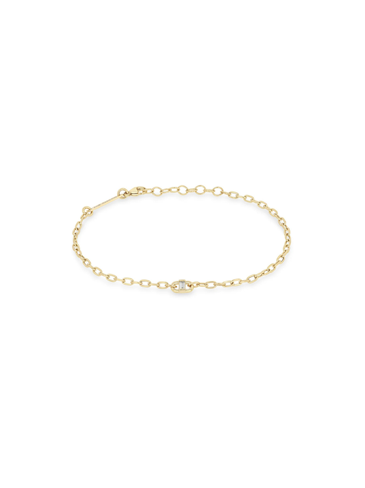 14k Baguette Diamond Open Link Square Oval Chain Bracelet