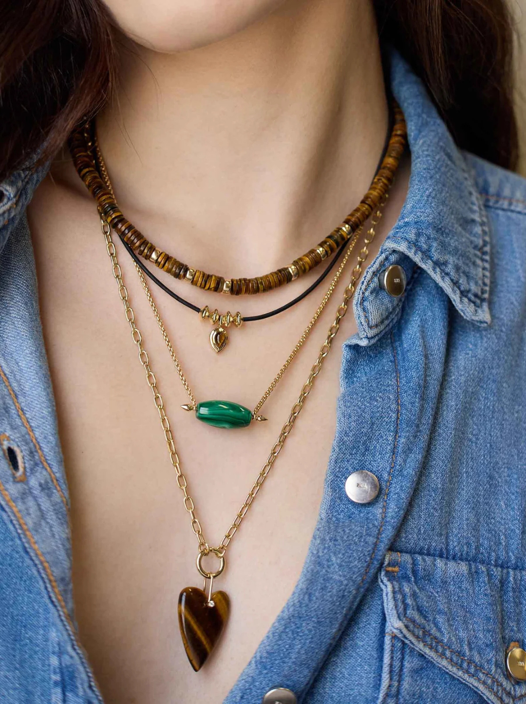 14k Gold & Tiger Eye Heishi Bead Necklace