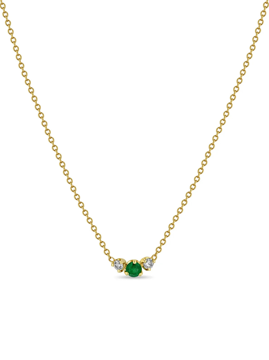 14k Mixed Prong Emerald & Diamond Trio Necklace