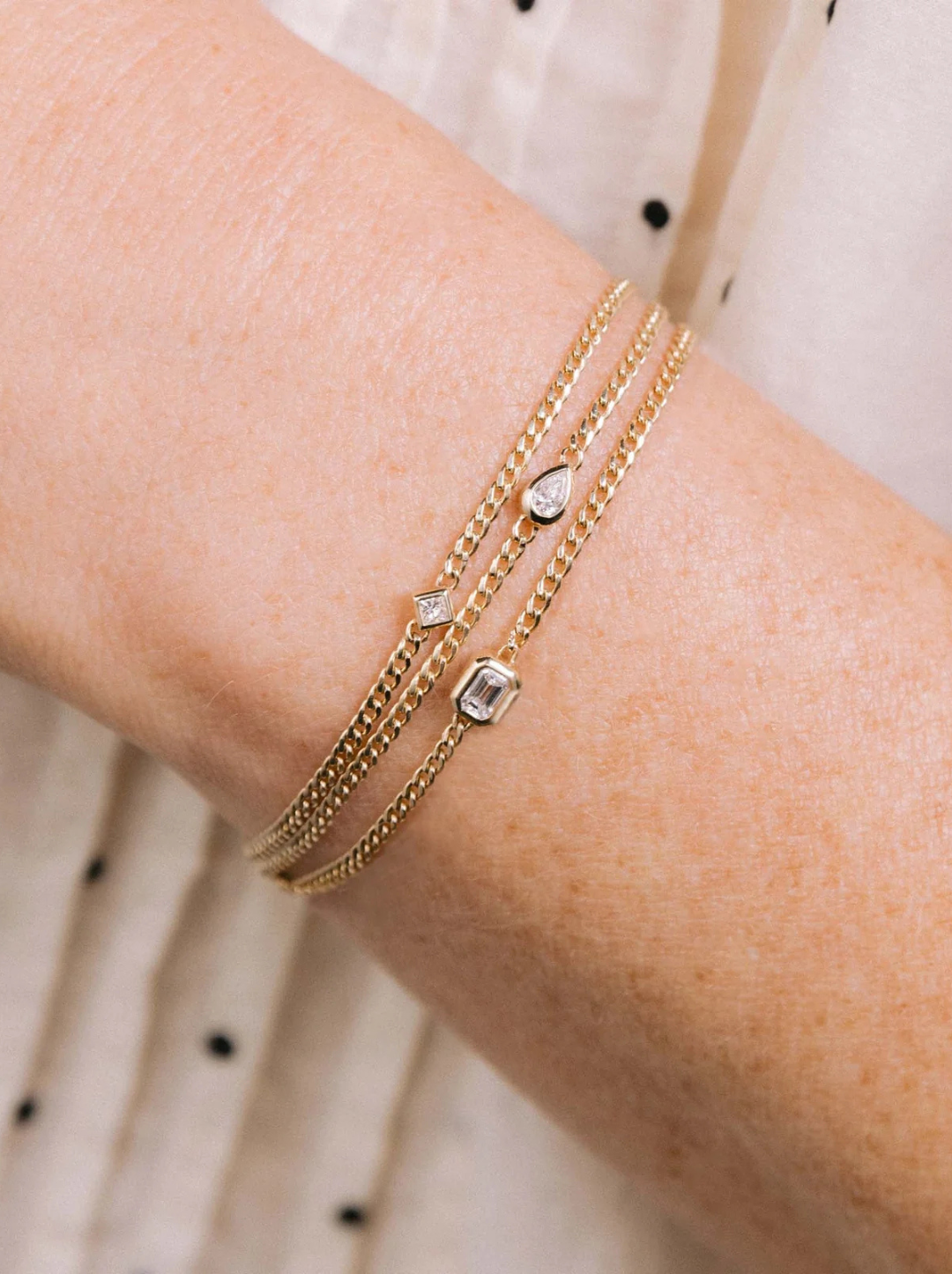 14k Pear Diamond XS Curb Chain Bracelet