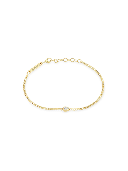 14k Pear Diamond XS Curb Chain Bracelet