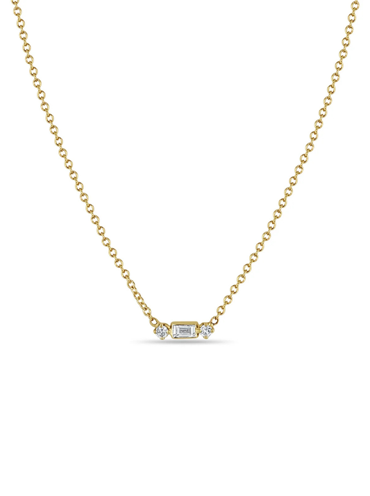 14k Baguette & 2 Prong Diamond Necklace