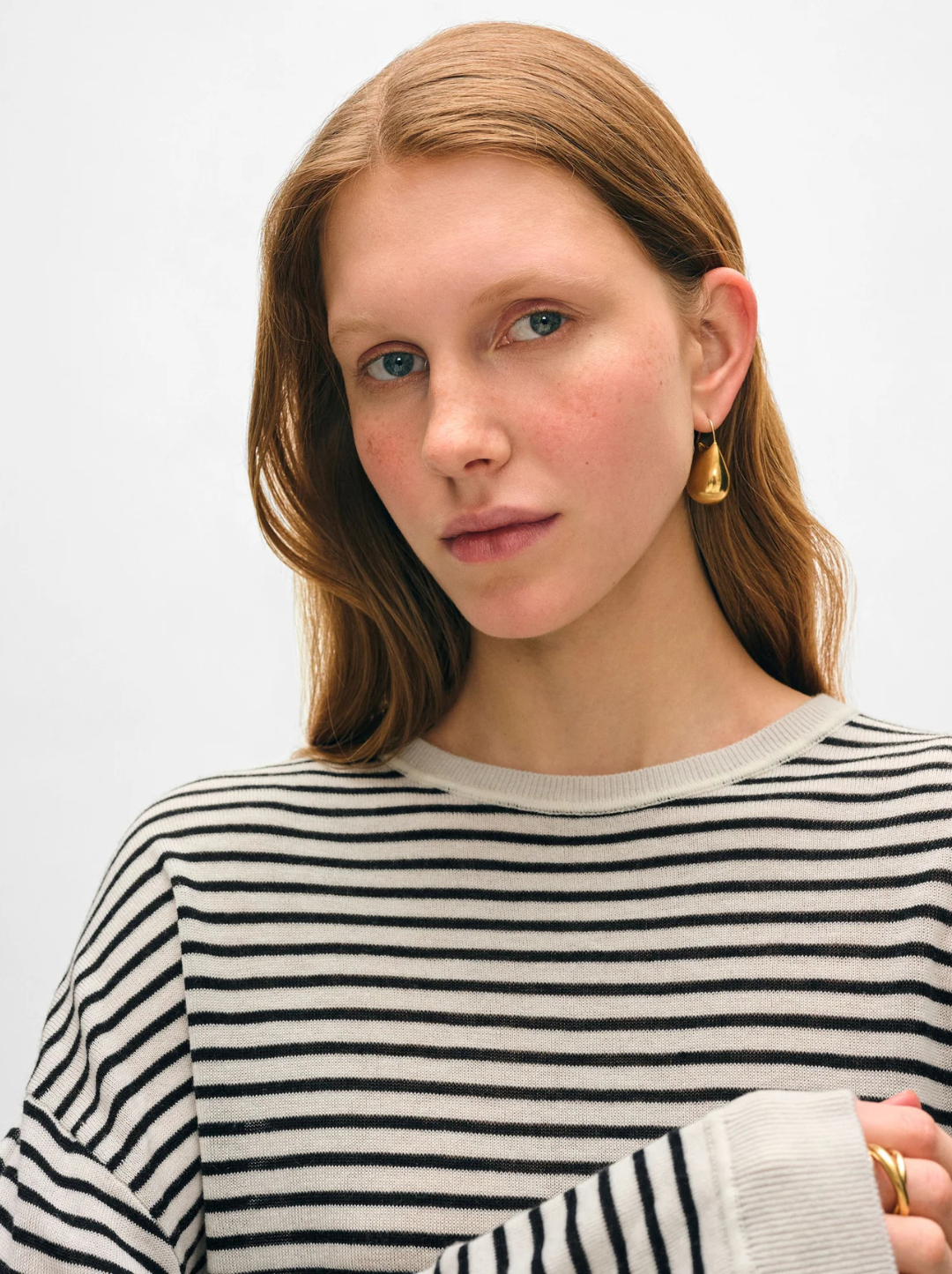 Superfine Cashmere Blend Striped Sweatshirt