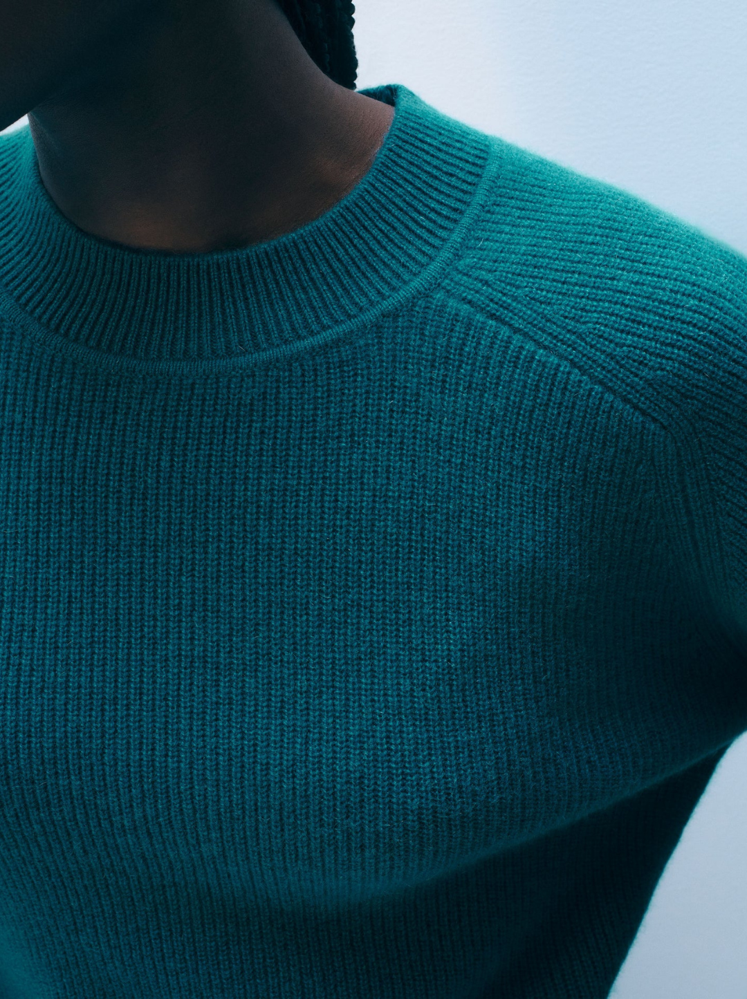 Cashmere Ribbed Blouson Sleeve Crewneck