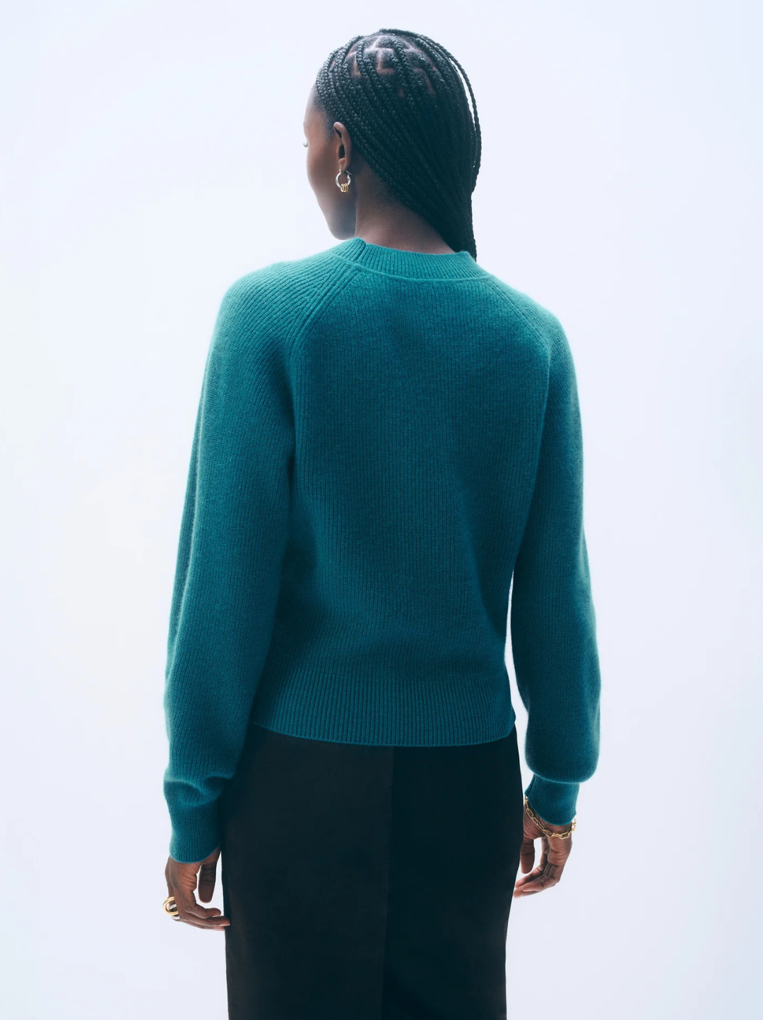 Cashmere Ribbed Blouson Sleeve Crewneck