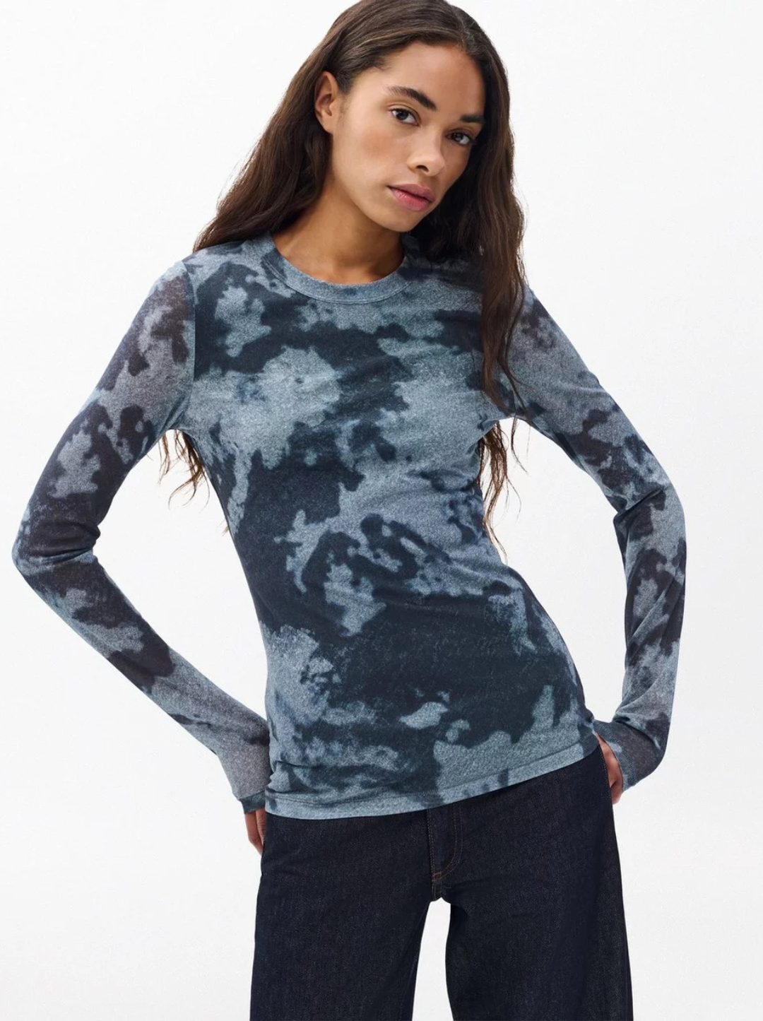 Yana Printed Mesh LS Tee