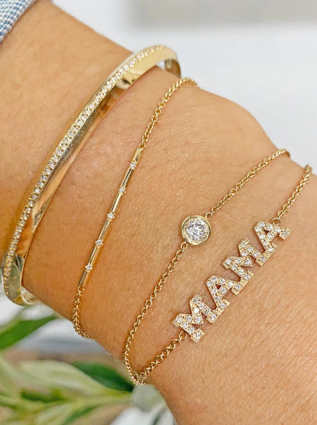 14k 5 Bead Set Diamond Bar Bracelet