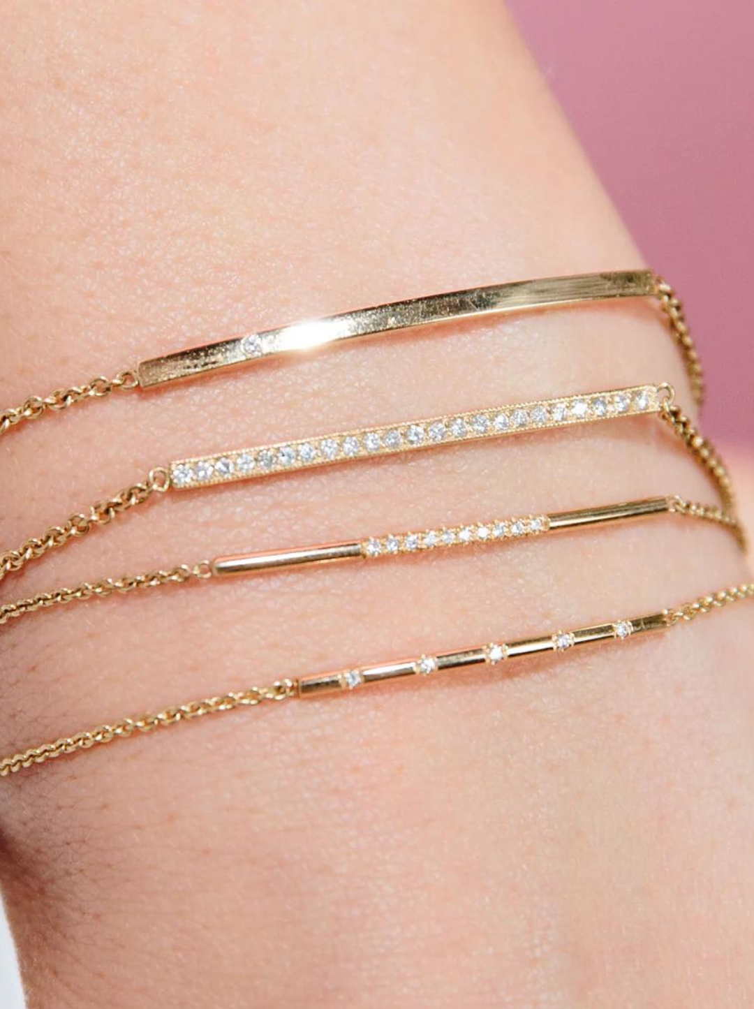 14k 5 Bead Set Diamond Bar Bracelet