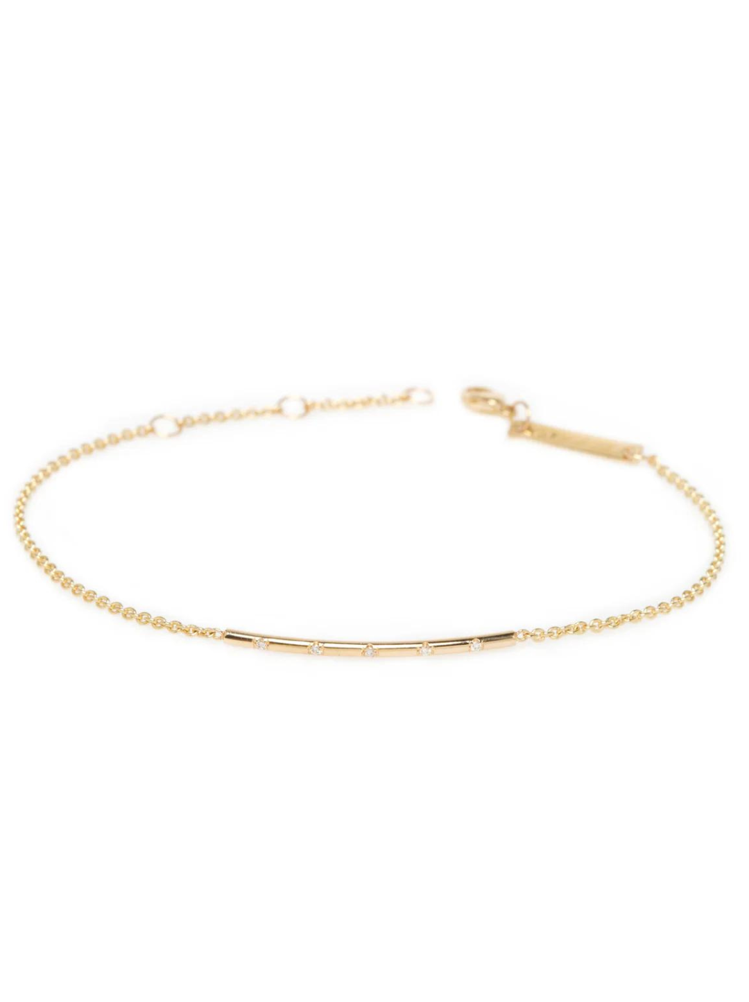 14k 5 Bead Set Diamond Bar Bracelet