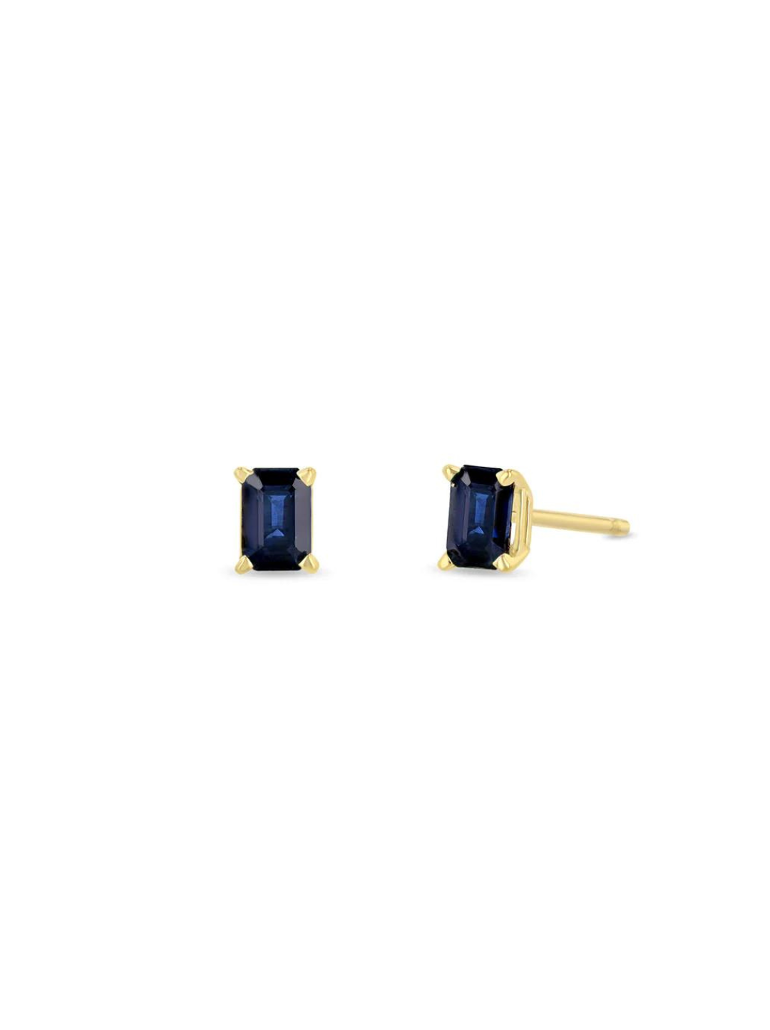 14k Emerald Cut Blue Sapphire Studs